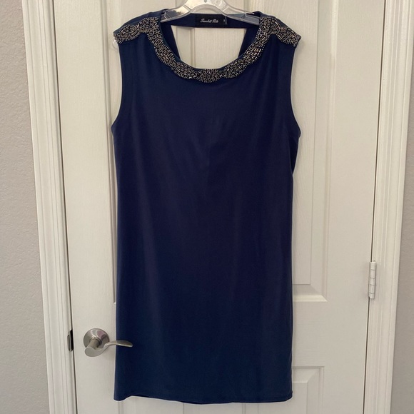 Scarlett Nite Dar Gray Sleeveless With Beaded Neckline Dress Size 10 - Picture 3 of 8